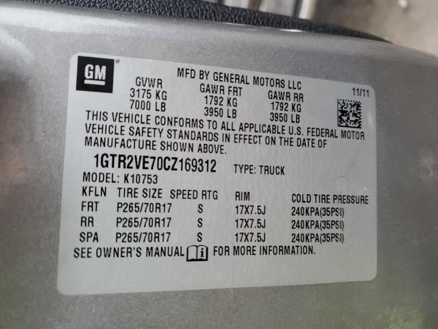 1GTR2VE70CZ169312 - 2012 GMC SIERRA K1500 SLE GRAY photo 12