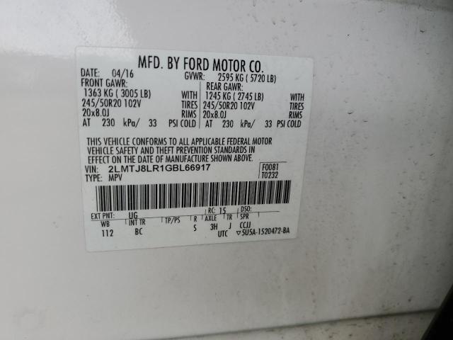 2LMTJ8LR1GBL66917 - 2016 LINCOLN MKX RESERVE WHITE photo 13