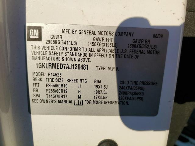 1GKLRMED7AJ120481 - 2010 GMC ACADIA SLT-1 WHITE photo 10