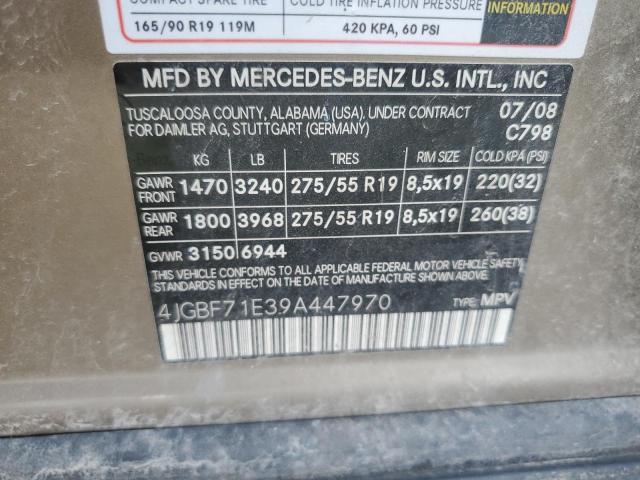 4JGBF71E39A447970 - 2009 MERCEDES-BENZ GL 450 4MATIC GOLD photo 13