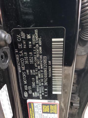 3KPA24AB8KE209809 - 2019 KIA RIO S BLACK photo 12