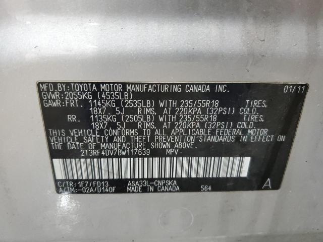 2T3RF4DV7BW117639 - 2011 TOYOTA RAV4 SPORT SILVER photo 12