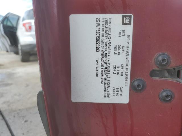 2G1WF52E759225293 - 2005 CHEVROLET IMPALA BURGUNDY photo 13