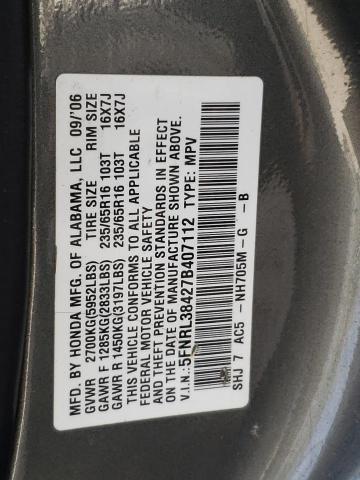 5FNRL38427B407112 - 2007 HONDA ODYSSEY EX GRAY photo 13