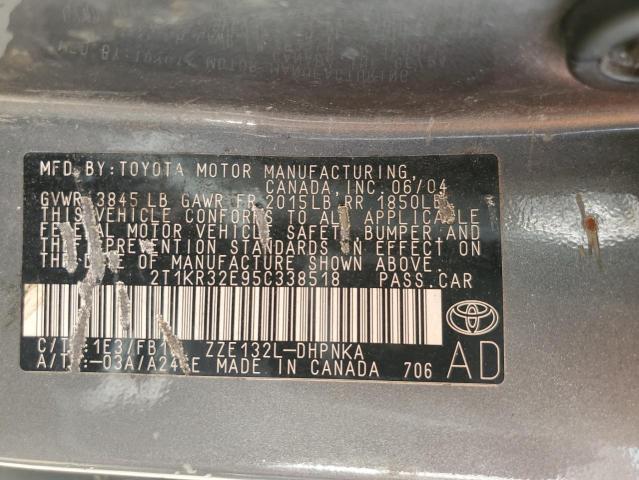 2T1KR32E95C338518 - 2005 TOYOTA COROLLA MA XR GRAY photo 13