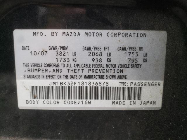 JM1BK32F181836878 - 2008 MAZDA 3 I BLACK photo 10