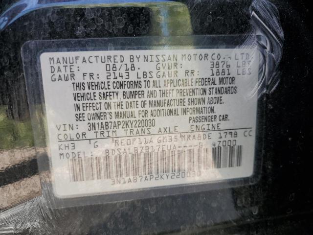 3N1AB7AP2KY220030 - 2019 NISSAN SENTRA S BLACK photo 13