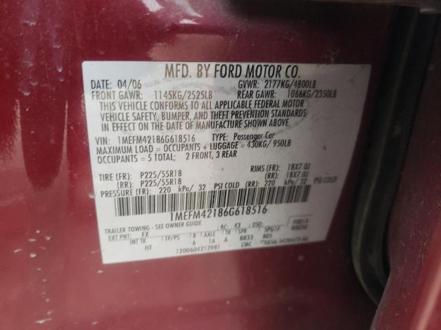 1MEFM42186G618516 - 2006 MERCURY MONTEGO PREMIER BURGUNDY photo 12