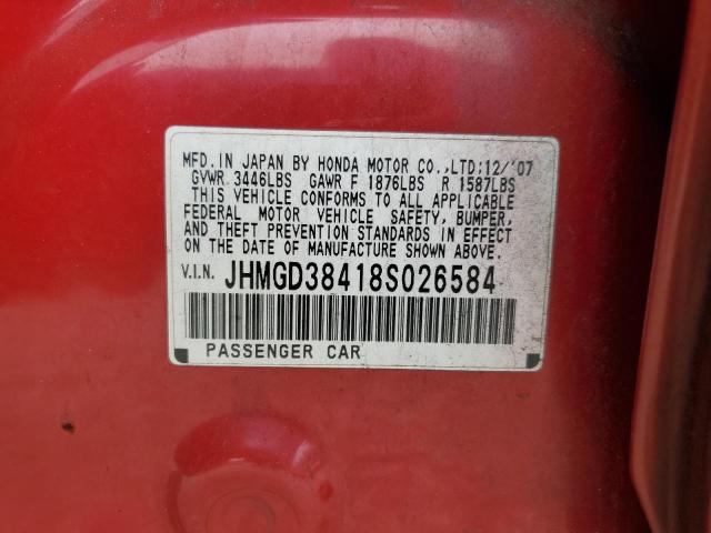 JHMGD38418S026584 - 2008 HONDA FIT RED photo 12