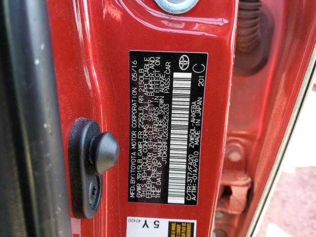 JTDKBRFU2G3525233 - 2016 TOYOTA PRIUS RED photo 12