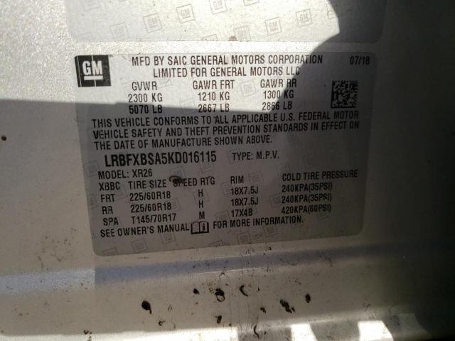 LRBFXBSA5KD016115 - 2019 BUICK ENVISION PREFERRED Gümüş foto 13