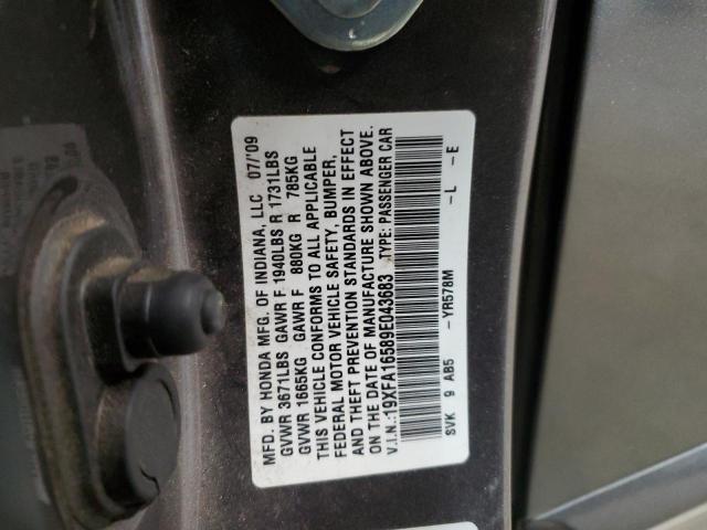 19XFA16589E043683 - 2009 HONDA CIVIC LX GRAY photo 12