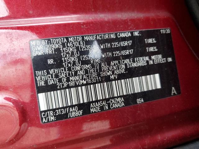 2T3P1RFV0MW163011 - 2021 TOYOTA RAV4 XLE RED photo 13