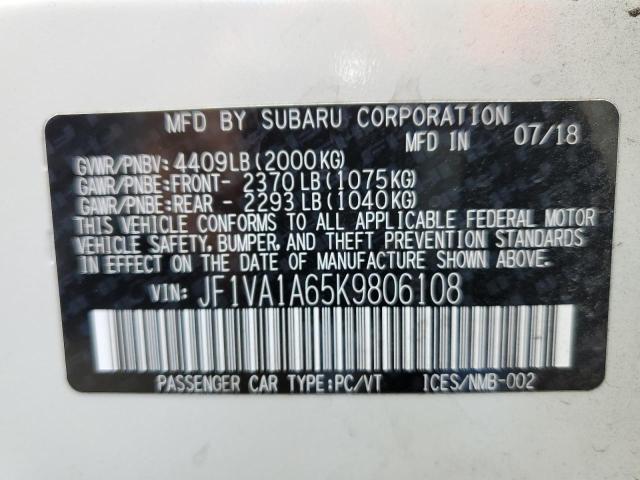 JF1VA1A65K9806108 - 2019 SUBARU WRX WHITE photo 13