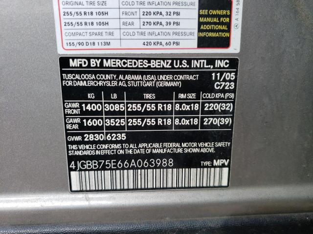 4JGBB75E66A063988 - 2006 MERCEDES-BENZ ML 500 TAN photo 13