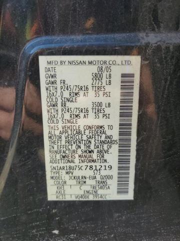 5N1AR18U75C781219 - 2005 NISSAN PATHFINDER LE შავი ფოტო 13