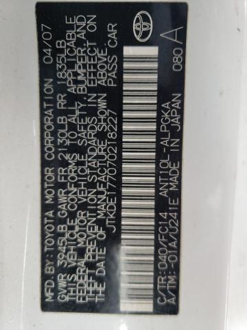 JTKDE177070218227 - 2007 TOYOTA SCION TC 白色 照片 12