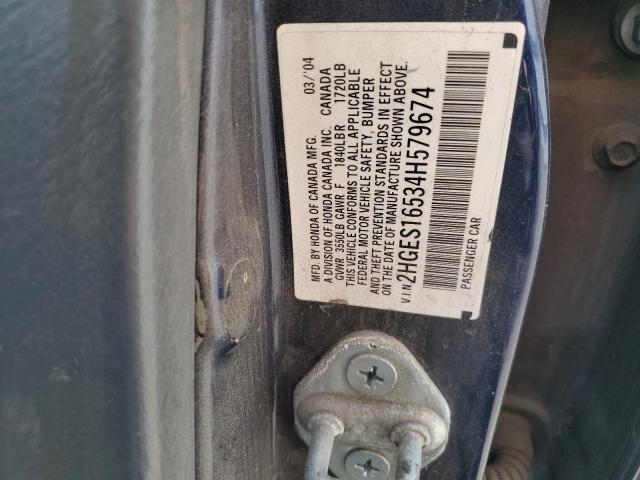 2HGES16534H579674 - 2004 HONDA CIVIC LX BLUE photo 12