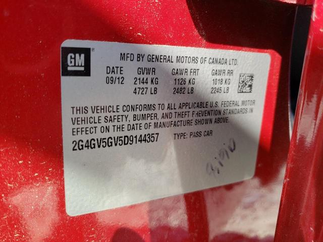 2G4GV5GV5D9144357 - 2013 BUICK REGAL GS Қызыл фото 12