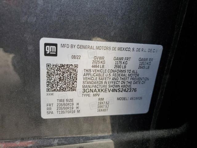 3GNAXKEV4NS242376 - 2022 CHEVROLET EQUINOX LT GRAY photo 12