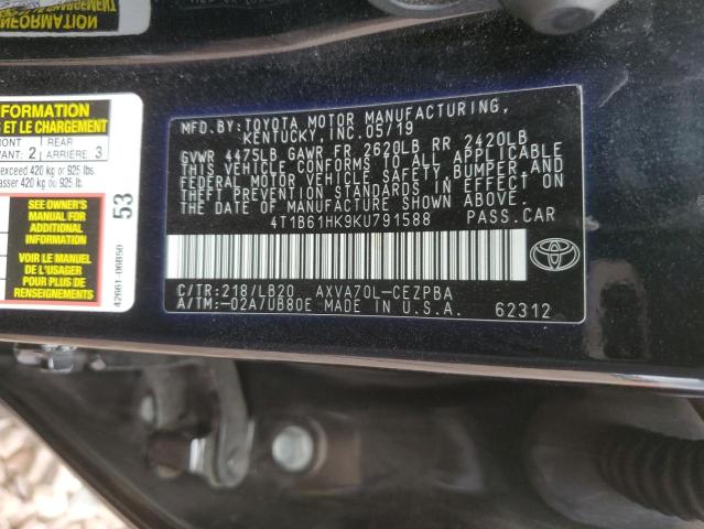 4T1B61HK9KU791588 - 2019 TOYOTA CAMRY XSE BLACK photo 13