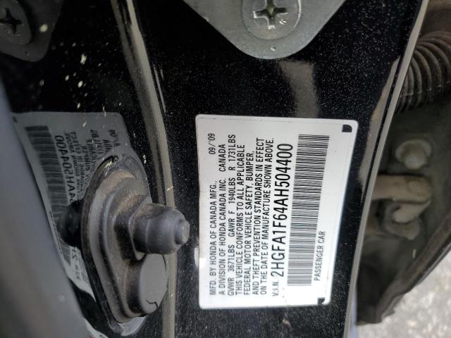 2HGFA1F64AH504400 - 2010 HONDA CIVIC LX-S Սև լուսանկար 12