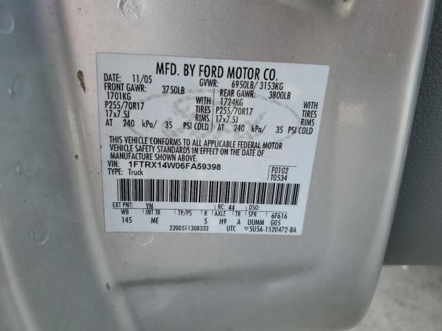 1FTRX14W06FA59398 - 2006 FORD F150 SILVER photo 12