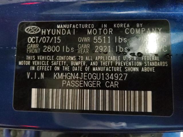 KMHGN4JE0GU134927 - 2016 HYUNDAI GENESIS 3.8L BLUE photo 12