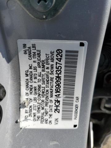 2HGFA16909H357420 - 2009 HONDA CIVIC EXL ვერცხლისფერი ფოტო 12