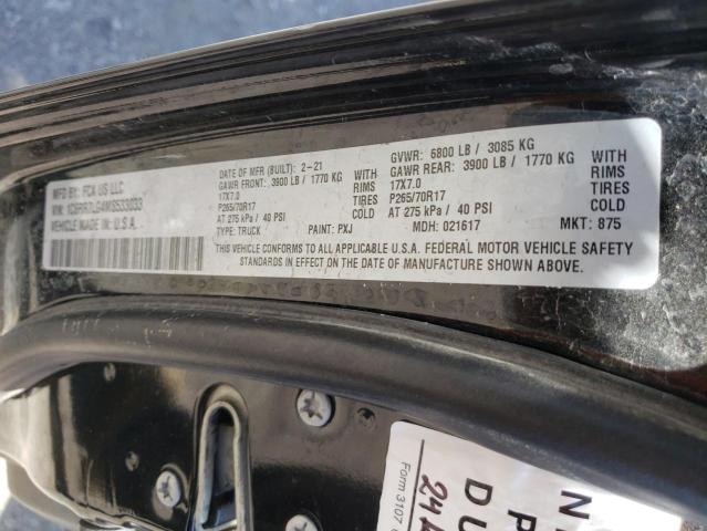 1C6RR7LG4MS533033 - 2021 RAM 1500 CLASS SLT შავი ფოტო 13