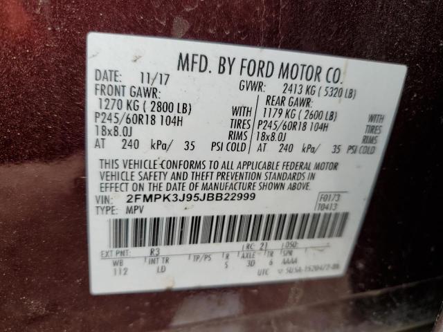 2FMPK3J95JBB22999 - 2018 FORD EDGE SEL MAROON photo 13