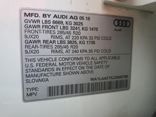 WA1LAAF7XJD043785 - 2018 AUDI Q7 PREMIUM PLUS WHITE photo 14