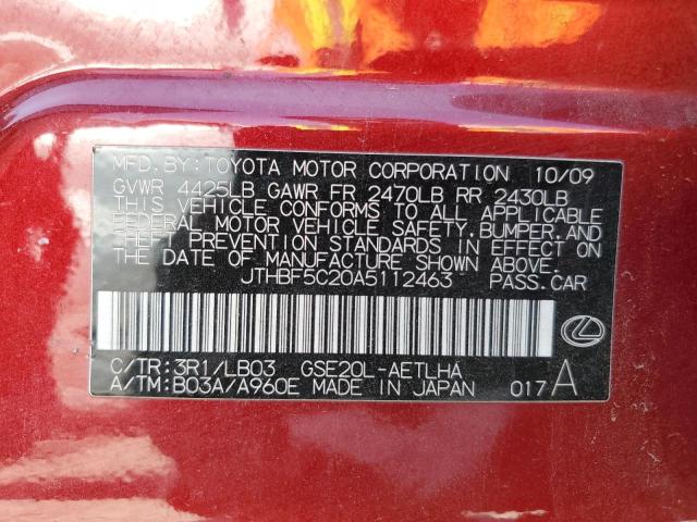 JTHBF5C20A5112463 - 2010 LEXUS IS 250 RED photo 12