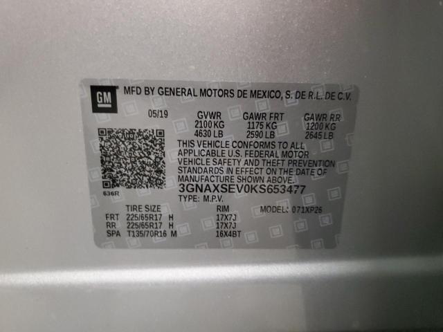 3GNAXSEV0KS653477 - 2019 CHEVROLET EQUINOX LS SILVER photo 14