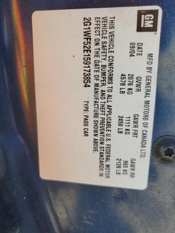 2G1WF52E159173854 - 2005 CHEVROLET IMPALA BLUE photo 12