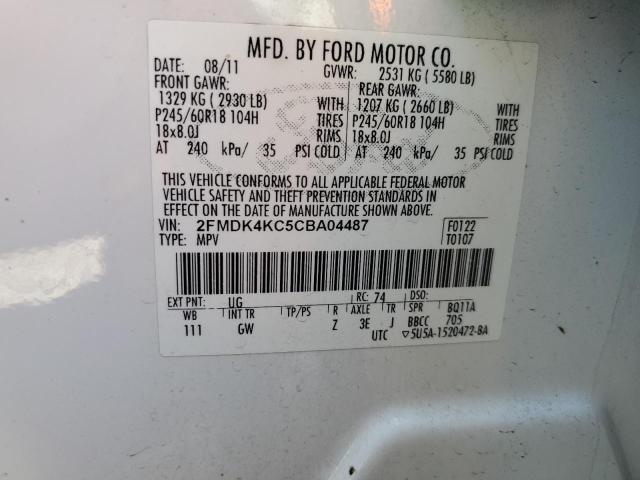 2FMDK4KC5CBA04487 - 2012 FORD EDGE LIMITED WHITE photo 13