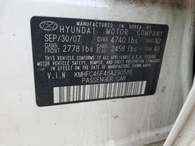 KMHFC46F48A290586 - 2008 HYUNDAI AZERA SE WHITE photo 12