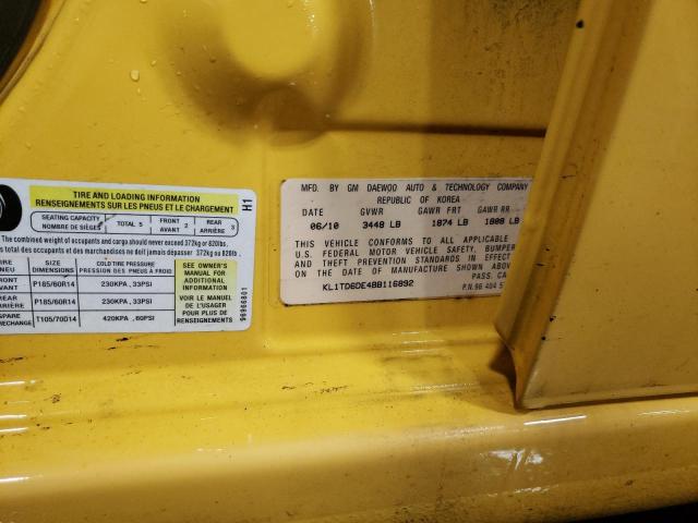 KL1TD6DE4BB116892 - 2011 CHEVROLET AVEO LS 黄色 照片 12