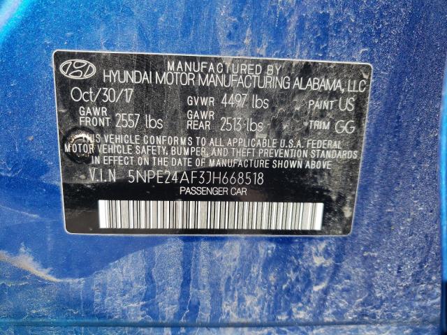 5NPE24AF3JH668518 - 2018 HYUNDAI SONATA SE BLUE photo 12