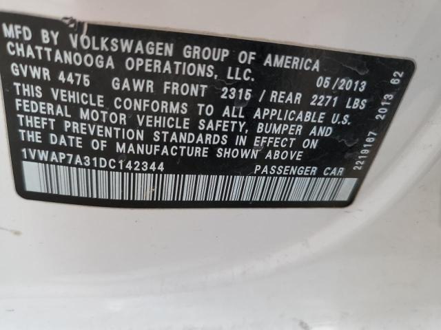 1VWAP7A31DC142344 - 2013 VOLKSWAGEN PASSAT S WHITE photo 12