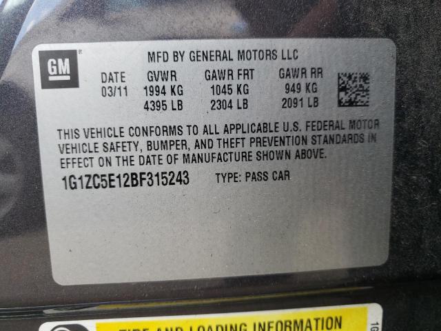 1G1ZC5E12BF315243 - 2011 CHEVROLET MALIBU 1LT GRAY photo 12