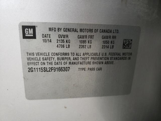 2G1115SL2F9166307 - 2015 CHEVROLET IMPALA LT SILVER photo 12