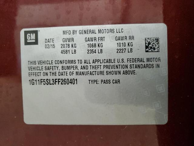 1G11F5SL3FF260401 - 2015 CHEVROLET MALIBU LTZ BURGUNDY photo 12