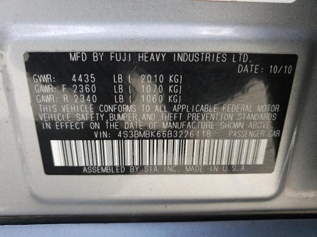 4S3BMBK66B3226118 - 2011 SUBARU LEGACY 2.5I LIMITED SILVER photo 12