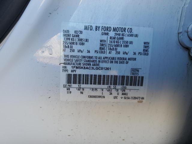 1FM5K8AC3LGC01261 - 2020 FORD EXPLORER POLICE INTERCEPTOR 白色 照片 13