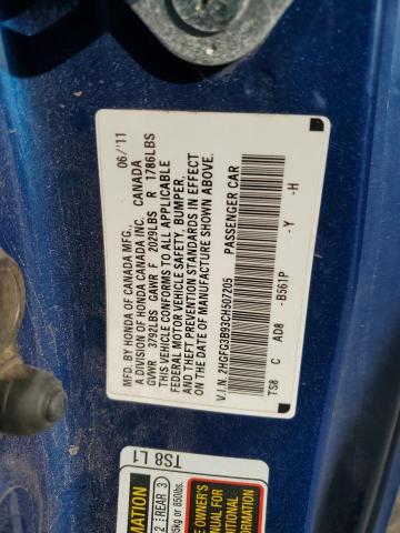 2HGFG3B93CH507205 - 2012 HONDA CIVIC EXL BLUE photo 12