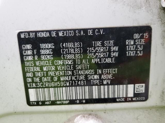 3CZRU6H59GM717481 - 2016 HONDA HR-V EX WHITE photo 13