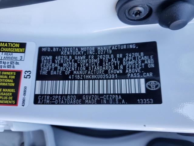 4T1BZ1HK8KU025391 - 2019 TOYOTA CAMRY XSE WHITE photo 13