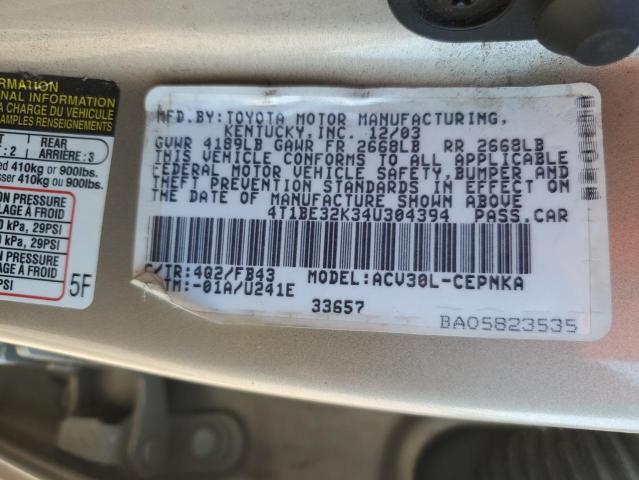 4T1BE32K34U304394 - 2004 TOYOTA CAMRY LE GRAY photo 12