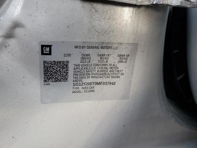 1G1ZG5ST0MF037942 - 2021 CHEVROLET MALIBU RS SILVER photo 12